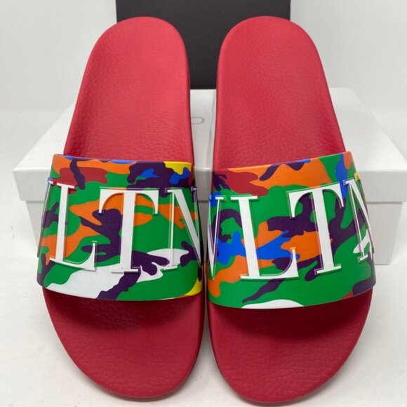 Valentino Logo VLTN Slides Sandals Camouflage Red 41 EU / 8 Red CAMO main image 11